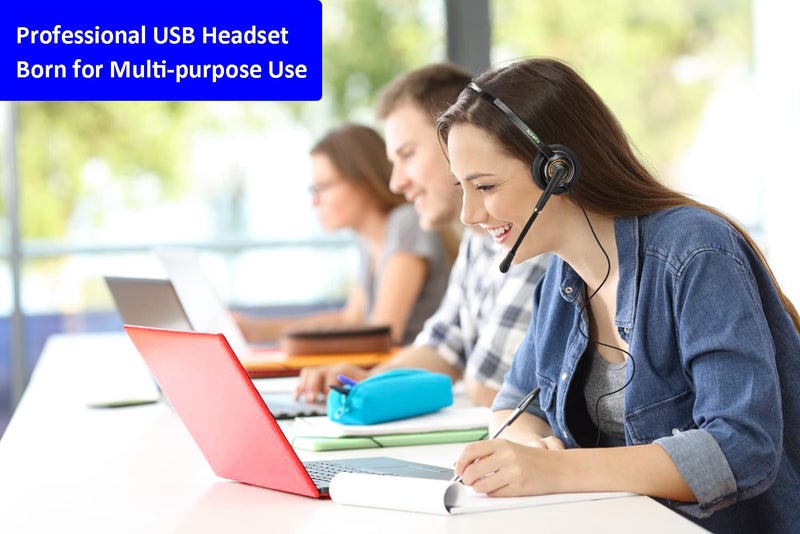 KEMEILE USB Headset with Microphone Noise Cancelling and Volume Controls, Computer PC Headphone with Voice Recognition Mic Works for Dragon Teams Zoom Skype Softphones Conference Calls Online Education etc - Image 4